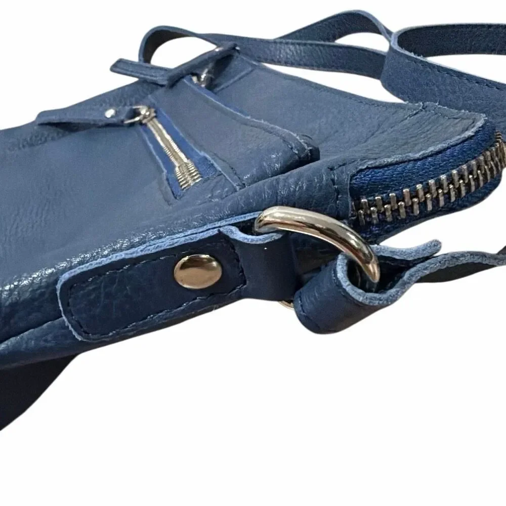 Wise Owl Slate Blue Leather Crossbody Handbag Purse Adjustable Strap